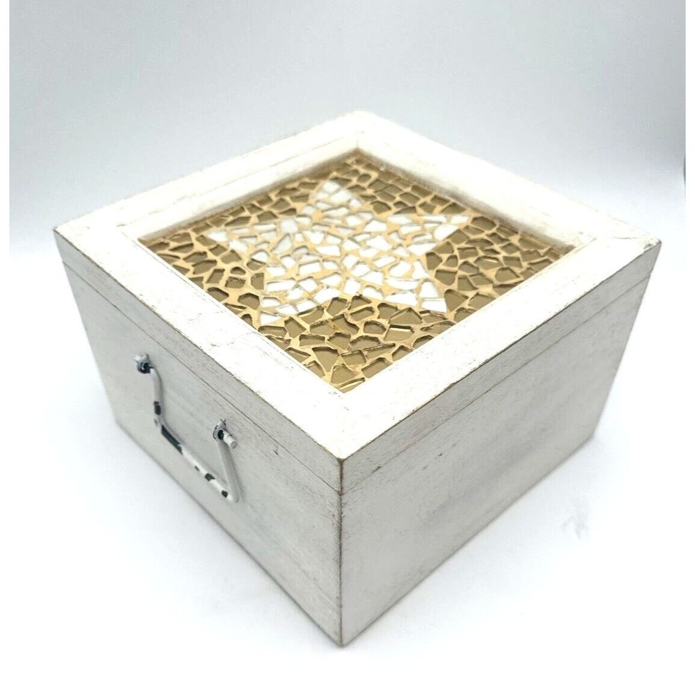 Vintage Wood Trinket Memory Box Decorative Mosaic Look Star Design Unique